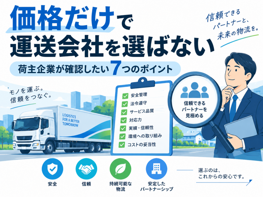 価格だけでなく、安全性、対応力、信頼性を確認して運送会社を選ぶことを表したアイキャッチ画像