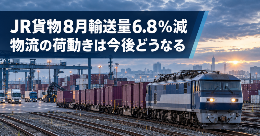 JR貨物の8月輸送量が前年同月比6.8％減少した背景と今後の物流の荷動きを表した貨物列車のイメージ
