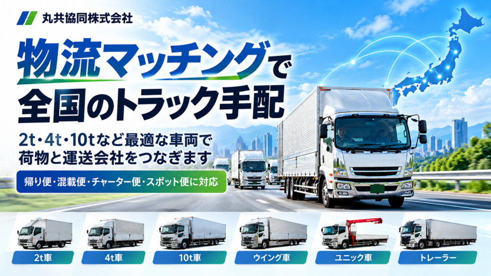 物流マッチングによる全国のトラック手配と2t・4t・10t・ウイング車などの対応車種紹介