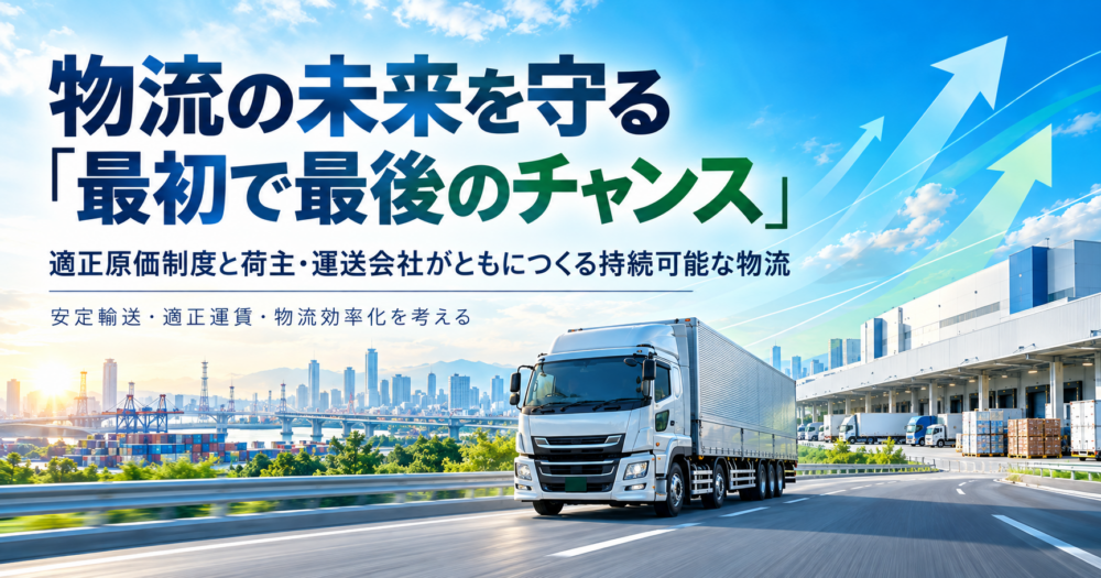 適正原価制度と持続可能な物流の未来を表現したトラック輸送のイメージ
