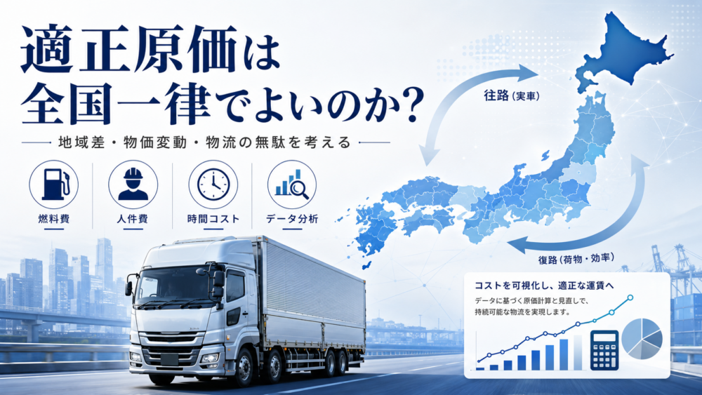 適正原価は一律に決められるのか　一律の基準と帰り荷・実車率・車両年数など物流現場の実態を比較したイメージ